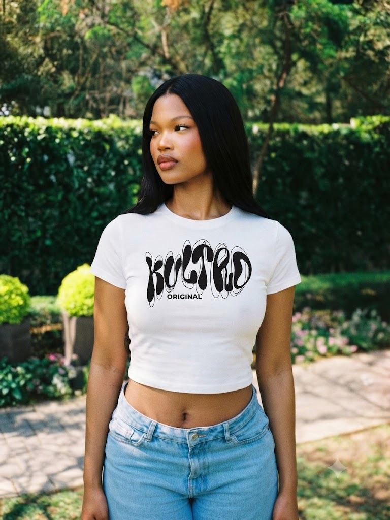Retro Wave Crop Tee — "Kultkid Original" Graphic Women's Baby Tee