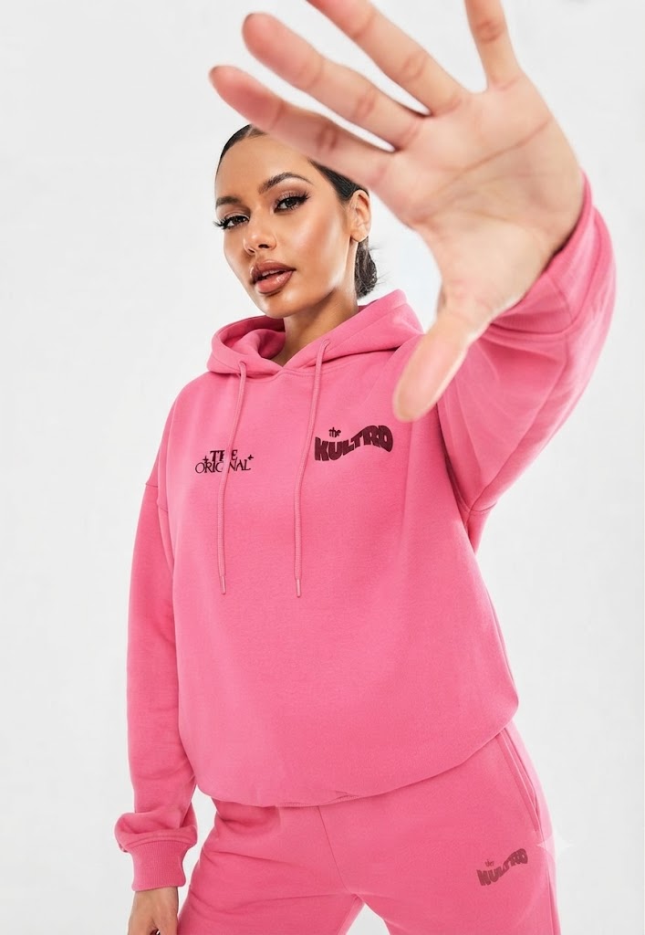 THE KULTRD: Women’s relaxed Original Pink hoodie design.