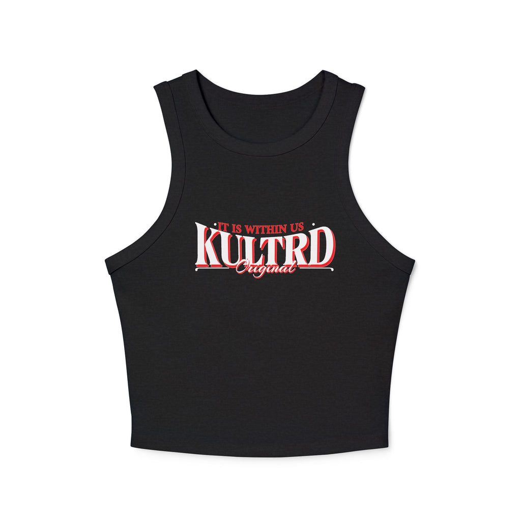 KULTRD Signature Racer Tank Top — Women's Cropped Micro Rib Graphic Tank