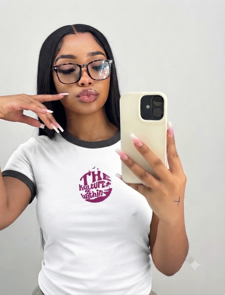 Women's Ringer Tee — "The Kulture Within" Retro Tropical Graphic Shirt