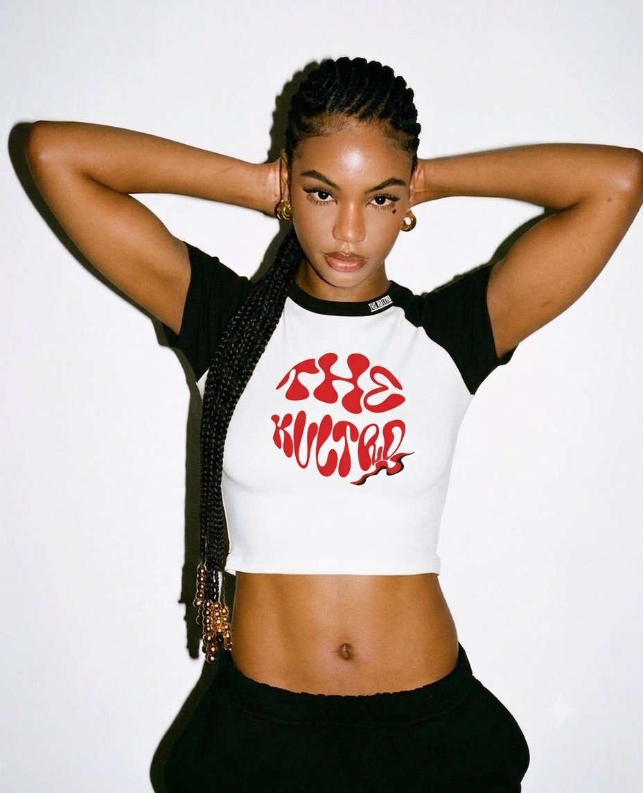 THE KULTRD: Red lettering Women’s micro rib raglan baby tee