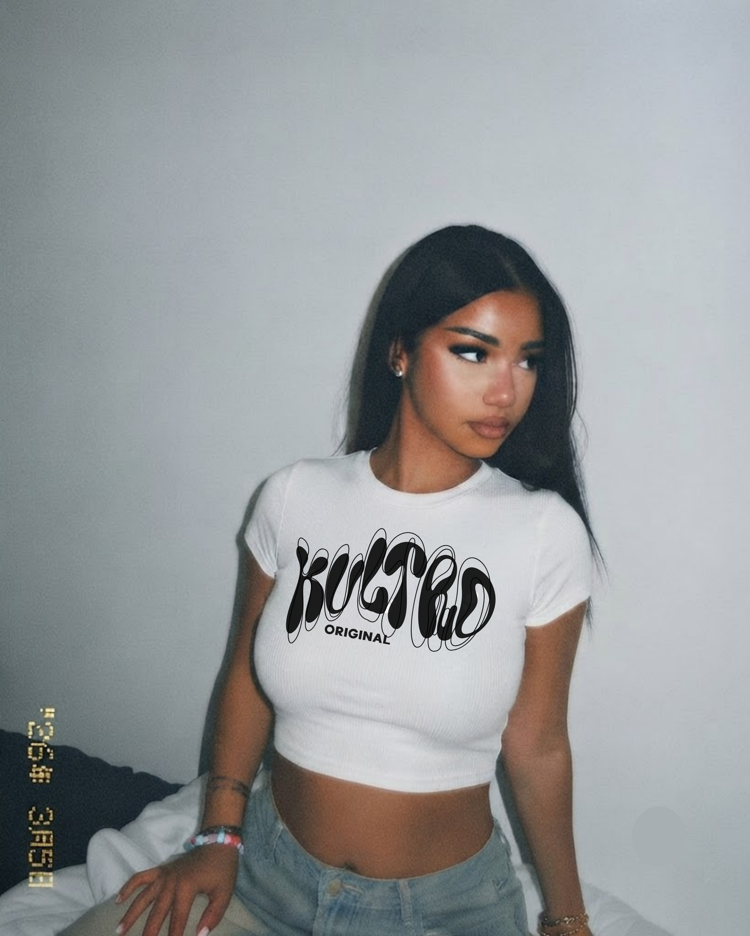 Retro Wave Crop Tee — "Kultkid Original" Graphic Women's Baby Tee