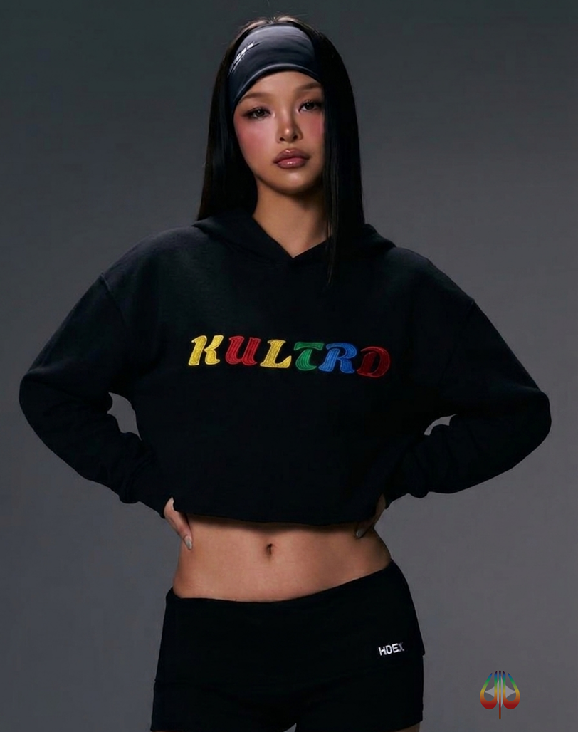 THE KULTRD: Color Text Women's Crop Hoodie