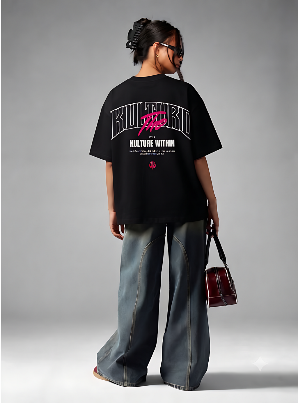 The Kultrd Signature Arch Tee – Pink & Black Script Edition [embordered front]